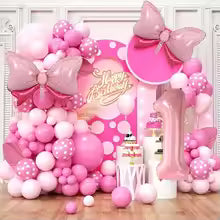 Kit de décoration d’anniversaire princesse rose avec ballons et motifs de nœuds