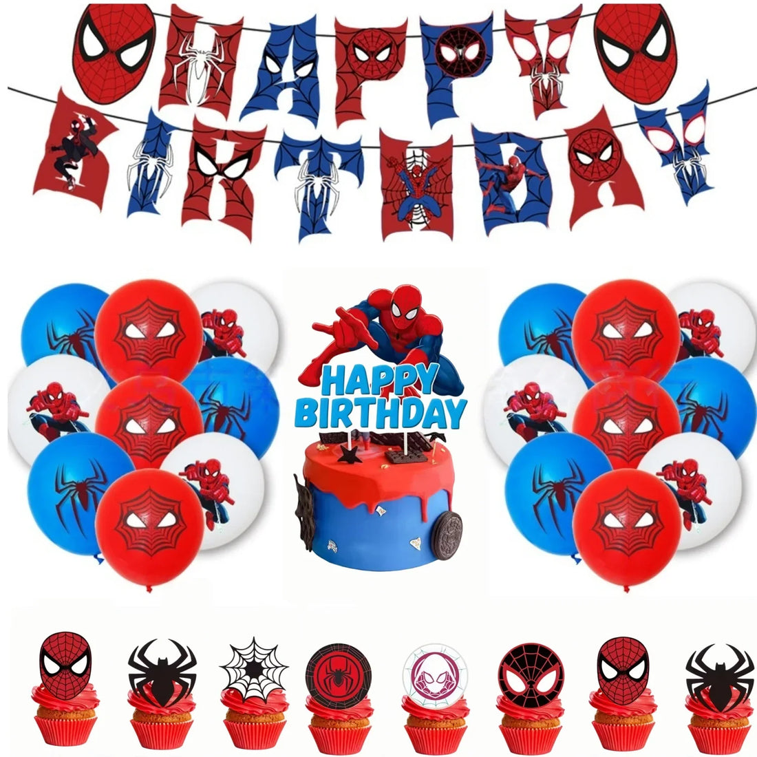 Décorations d’anniversaire Spider Hero — lot 4set